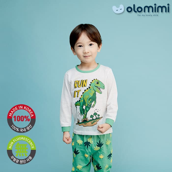 _OLOMIMI_ KOREA 22SS Kids Pajamas_sleepwear_Long_sleeves Jacquard_Dino Run